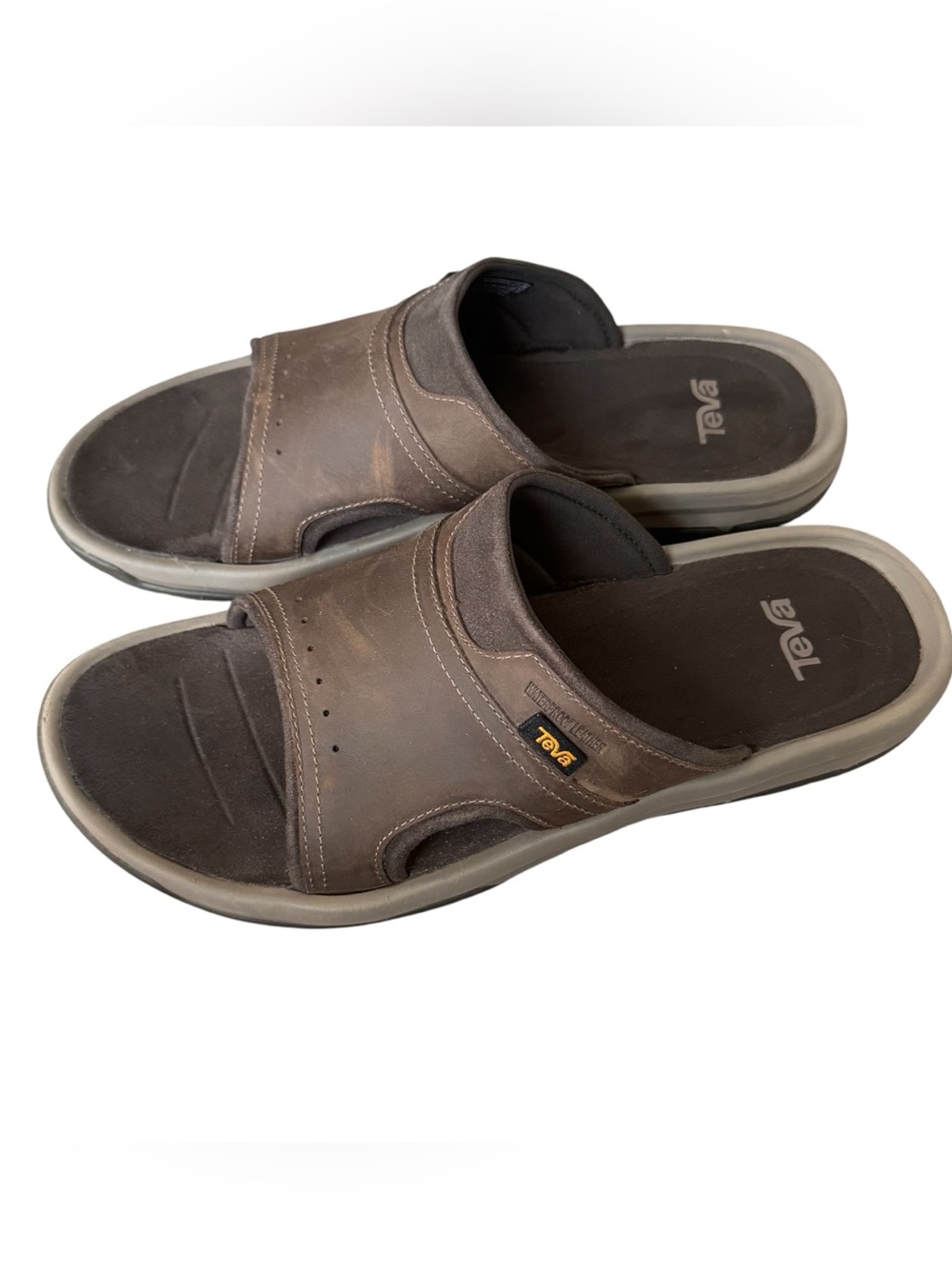 Teva Leather Slide Sandals Size 13 Langdon Waterproof Brown Walnut